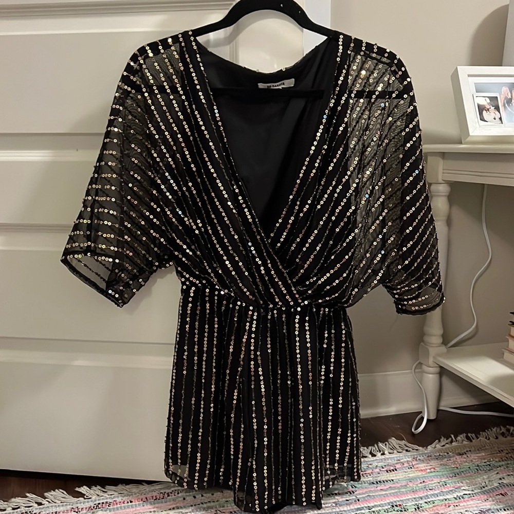 BB Dakota Odelia Black and Gold Sequin Romper